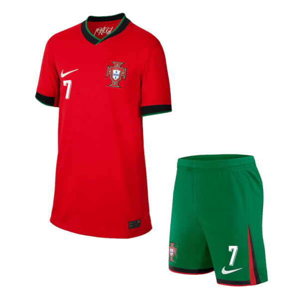 Kid's Portugal RONALDO #7 Home Shirts Kit(Shirt+Shorts) Euro 2024 - Image 2